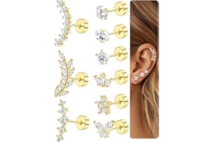 Diamday 9Pcs Boucles d'Oreilles Femme Acier Inoxydable Piercing Tragus Helix Hypoallergène Piercing Oreille Or Argent Boucles d'Oreilles Oreille Piercings Conch Tragus Helix Piercings