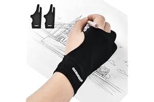 aceyoon Lot de 2 Gant d'artiste pour Le Dessin Gants de Dessin Droitier et Gaucher pour Tablette Gants Élastique Respirant Anti-fouling Gant de Dessin Artiste pour Ados Adultes Taille M Noir
