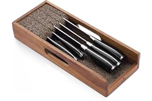 ENOKING Porte Couteau de Tiroir, Range Couteaux de Cuisine Tiroirs avec Séparateurs en Liège, Porte Couteaux de Cuisine en Bois d'acacia, Support Couteau de Cuisine Tiroir pour Couteaux