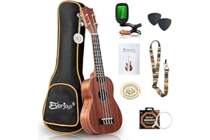 EVERJOYS Starter Kit per ukulele soprano in mogano - Professionale da 21 pollici con accordatore con cinturino per corde Aquila