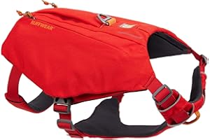 RUFFWEAR Codzienne uprząż dla psa z kieszeniami, całodzienna wygoda z wbudowanymi kieszeniami na krótkie wędrówki i codzienne czynności, małe rasy, uprząż dla psa Switchbak, czerwona Sumac..