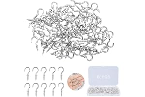 ZFKXGS 80 Stück Kleine Schraubhaken Silber 1/2 Zoll Hakenschrauben Set Mini Deckenhaken Einschraubhaken Becherhaken für Holz Hängende Garten Pflanzen Kunst Weihnachts Dekorationen Schlüssel, mit Box