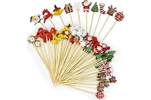SHSMPXOY 100 Pics Noël Cocktail Sticks Bâtonnets en Bois de Fruits, Père Noël Arbres Flocons de Neige Rennes Bâtonnets Cocktail à Renne Brochettes pour Gâteau Pique Aperitif d'Noël Décoration