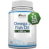 Omega 3 Fish Oil 1000 mg - Huile de Poisson - 365 Gélules - Cure d'1 An - Riche en EPA 540mg et DHA 360mg - Compléments alime