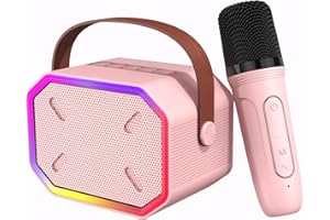 Misilmp Kids Karaoke Machine, Portable Bluetooth Karaoke Speaker with Wireless Microphone for Kids and Adults, with LED Lights & Voice Changing Effect Toy for Girls and Boys Gifts - Pink