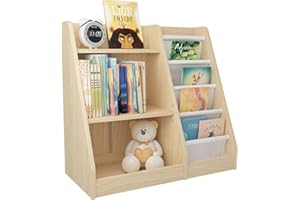 Hironpal Kids Wooden Bookshelf Montessori Children Bookcase, Baby Storage Book Rack, Toddler Book and Toy Organizer Cabinet Book Display, for Playroom,Bedroom,Nursery,Classroom (Burlywood, Small)