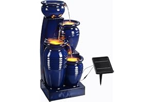 Teamson Home 73 cm 4-Tier Cascading Bowl Solar Powered Water Fountain for Outdoor Living Spaces, Navy