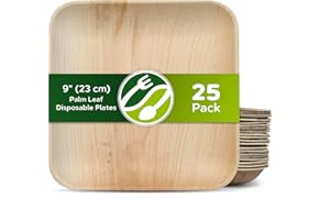 ECO LEAF PRODUCTS ECO Leaf 25 Disposable Palm Leaf Plates | 9"(23cm) Square Compostable Dinner Plates | Eco-Friendly, Biodegradable Heavy-Duty Plate for Wedding, Party and Picnic | Microwave & Oven Safe, Pack of 25