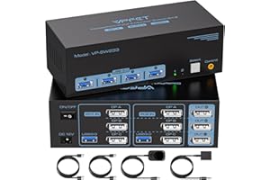 CMSTEDCD 8K@60Hz KVM Switch 3 Monitors 2 Computers Displayport 4K@120Hz USB 3.0 DP 1.4 Triple Monitor Switch for 2 PC Share 1 Set of Keyboard Mouse Printer Hard Disk Etc Support Extended Mode