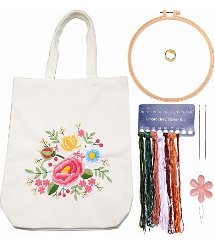 JSRQT Kit de Broderie de Sac en Toile pour Débutants Adultes, Kit de Démarrage de Broderie