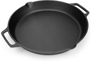 ONLY FIRE Onlyfire Żeliwna Patelnia, z Uchwytami i Wylewkami, Ø35 cm Patelnia Grillowa do Gazowych, Węglowych Grillowania, Piekarników, Grilli