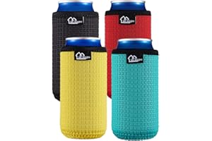 WK IEASON 12oz Slim Can Sleeves Insulators Neoprene Slim Can Covers 12OZ Beer Bottle Sleeves Coolers Holder Non-Slip Neoprene Can Coolier (12OZ Slim, Black/Red/Yellow/Blue)