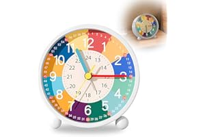 Idota Wecker Kinder, Wecker Analog Ohne Ticken Lernwecker Kinder mit Nachtlicht Kinderwecker mit Sanfter Weckklingelton Batteriebetriebene Weckuhr (Ohne Akku) Mädchen Jungen für Schulanfänge - Weiß