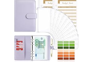‎TAOPE Budget Planner Budget Binder A6, Budgetplaner Geld Organizer mit Weiche Tasche, TAOPE Budget Binder Notizbuch A6 Cash Stuffing, 6 Löcher Budget Planner, Haushaltsbuch mit Geldfächer Reines Lila