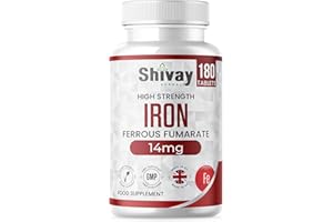 Iron 14mg Tablets | 180 Vegan Tablets - 6 Month Supply | High Strength Ferrous Fumarate Supplement | for Tiredness & Fatigue | Made in The UK by Shivay Herbals