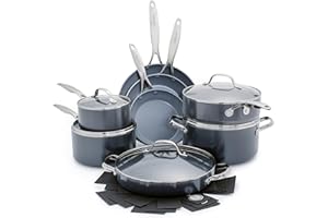 GreenPan Valencia Pro Set di pentole 16 pezzi in ceramica antiaderente anodizzata dura, set di pentole e padelle, senza PFAS, induzione, lavabile in lavastoviglie, forno, grigio
