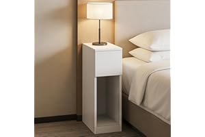 Pantanal Slim Bedside Table Bedroom Nightstand, Narrow EndTable Sofa Side Table with Drawer Open Shelf for Living Room, Space Saving Lamp Desk for Home Office (White)