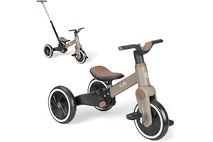 KikkaBoo Flash Dreirad Ab 2 Jahre, 5-in-1 Laufrad Und Dreirad, Umwandelbar Zum Laufrad Oder Fahrrad Ohne Pedale, Mit Verstellbarer Schiebestange, Eva-Räder, Stabiler Stahlrahmen, Beige