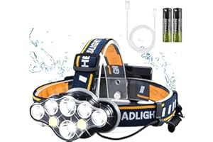 YIYICAS 8 LED Stirnlampe USB Aufladbar mit SOS Rotlicht, Super Hell Leicht Wasserdicht Kopflampe, 8 Modi Perfekt für Camping, Fischen, Keller, Laufen, Joggen, Wandern, Lesen, Arbeiten