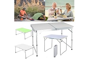 7Sevenjokers Folding Table 2.6FT, Camping Trestle Picnic Garden Kitchen Dining Patio BBQ Party Table with Portable Handle, Lightweight Aluminum Indoor and Outdoor MDF Work Top Table