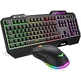 Gaming Keyboard {UK Layout}, HAVIT Rainbow LED Backlit Wired Keyboard and Mouse Combo Set, Black