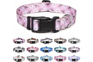 Mercano Adjustable Dog Collar - Special Design Patterns, Soft Nylon Comfortable Durable Pet Collar for Small Medium Large Dogs (M, Pink White Flower)