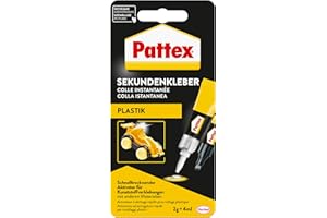 ‎PATTEX Pattex Sekundenkleber Plastik flüssig, Sofortkleber für alle Arten von Kunststoff, schnelles und einfaches zweiteiliges System, transparent trocknend, 1x4ml & 1x2g