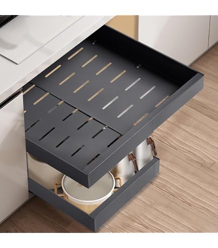Cassetti Estraibili NEWFUN Per Cucina – Larghezza Regolabile 32-53 Cm, Guide Silenziose Con Smorzamento, Installazione Senza Viti (Set Da 2, Metallo)