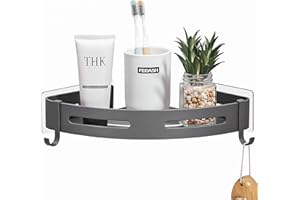 GRICOL Corner Shelf Shower Basket Shower Shelf No Drilling Shower Shelf Metal with 2 Hooks Shower Shelf Bathroom Shelf with Sticker Bathroom Shelf for Bathroom and Kitchen Grey