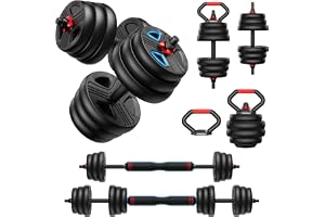 FEIERDUN 10/15/20/25/30/40KG 5-i-1 Justerbar Hantlar, Set om 2 | Hemmagym Viktset Skivstång, Kettlebell och Armhävningsställ för Helkroppsträning, Styrketräning för Män och Kvinnor