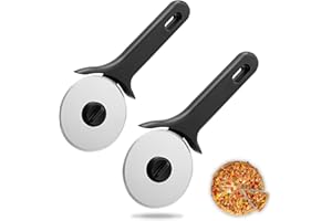 TJ POP 2 Piece Pizza Cutter Wheel, Premium Stainless Steel Pizza Slicer, Super Sharp Cut Pizza Wheel, Comfortable to Grip Handle, Dishwasher Safe - Black