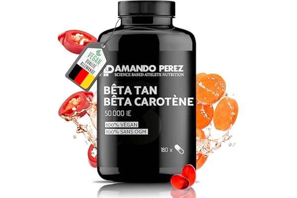 Amando Perez Beta Tan+ Gélules Bronzage 50000 UI - 180 softgels - bêta-carotène naturel de Dunaliella salina - provitamine A - vegan - 720 jours