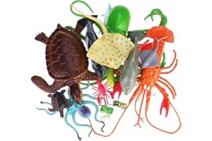 Nabance Large Sea Animal Figures Toys 18PCS Plastic Sea Creatures for Bath Ocean Animals Figures Learning Colour Toy Educational for Child Kids Toddler Gift