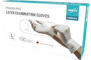 EUROPAPA® Lot de 100 gants jetables en latex, Non poudrés - Gants d'examen EN455 et EN374, Gants jetables en latex, Tailles XS, S, M, L et XL (L, blanc)