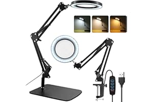 ‎YGITK YGiTK 2-in-1 Vergrößerung Lupenlampe 8X, LED Lupenleuchte mit 3 Farbmodi 10 Helligkeitsstufen Dimmbar, Lupelicht mit großem Sockel/Klemme, Lupen Tischlampe für Hobby Basteln Lesen