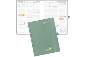 POPRUN Agenda 2026 Settimanale Verticale 22 x 16,5 cm, Copertina Rigida, Weekly Planner 2026 con Tag Mensili, Carta Spessa da 100 GSM, Verde Mezzanotte