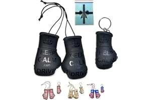 SPEED FROG Keep Calm Car accessories for men interior mens driving gifts for him, Car hanging Mirror Mini Boxing Gloves & Keyring Gift SET, fun decorations just passed driving test new car (Black)