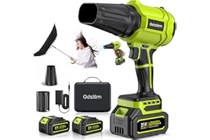 GDSLLLM Electric Leaf Blower Cordless, 600,000 RPM High Speed with 2 Batteries & Charger, Lightweight Garden Air Blower for Lawn, Patio, Deck, Driveway, Car Cleaning, Snow Dust Removal, Green