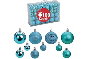 ‎WOMA WOMA Christbaumkugeln Set Türkis & 22 weiteren Farben - 50er & 100er Weihnachtskugeln Set - Weihnachtskugeln Kunststoff - Weihnachtsbaum Deko & Christbaumschmuck