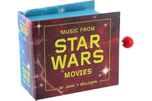 LUTÈCE CRÉATIONS Caja de música / caja musical de manivela de cartón decorado en forma de libro con mecanismo musical de 18 notas - Tema principal de La guerra de las galaxias - Star-Wars (John Williams)