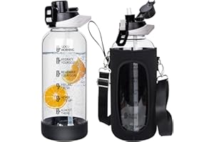 Seekua sportowa butelka na napoje, 1,5 l, ze słomką i znacznikami czasu, szczelna, bez BPA, motywacyjna, z pokrowcem ochronnym, do smoothie, do napojów gazowanych