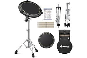 Donner Drum-Übungs-Pad-Ständer-Set, Snare-Drum-Ständer mit 12'' Silent Drum Pad, Drumsticks, Rucksack, verstellbarer Ständer, passend für Trommeln mit 10''-14'' Durchmesser (schwarz)