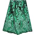 SanVera17 African Lace Net Fabrics Nigerian French Fabric Rope Embroidered and Manual Beading Guipure Cord Lace for Party Wedding 5 Yards (Green)