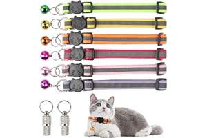 JRJRN 6Réglable Collier pour Chat, Collier Réfléchissant avec Clochettes, Colliers de Sécurité pour Chat à Libération Rapide, Collier Chats Anti Étranglement Chatons avec Etiquettes pour Extérieur Intérieur