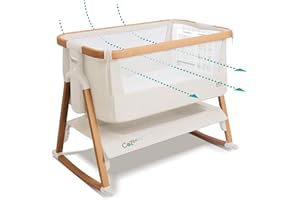 Tutti Bambini CoZee® Air Berceau Bébé & Lit Cododo - Lit Bébé Bascule Pliable avec Sac de Transport - Matelas Deluxe Respirant & 6 Hauteurs Réglables - 0-6 Mois (Noyer & Écru)
