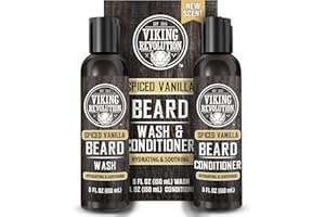 Viking Revolution - Beard Shampoo And Conditioner - Natural Beard Wash & Beard Conditioner With Argan & Jojoba Oils - Softens & Strengthens - Gifts For Men - Spiced Vanilla - 2 x 150 ml