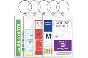 FAMIDIQGO 5 sztuk zawieszek do walizki Cruise Luggage Tags Fit Cruise Ship Tag Holders Essentials & Zip Seal Clear wielokrotnego użytku, uniseks (1 niebieski + 1 czerwony + 1 żółty + 2 srebrne)