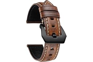 BINLUN Retro Leather Watch Strap for Men 18mm 20mm 22mm 24mm 26mm Handmade Oil Waxed Leather Strap Replacement Vintage Watch Band Stainless Steel Buckle 6 Colours