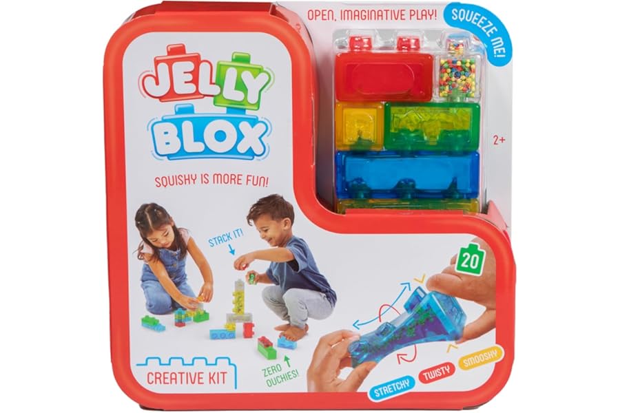 Jelly Blox Creative Kit - Includes 20 Blocks - Toddler & Preschool Building Blocks Kids Can Squeeze, Stretch, Squish - Safety Tested & Ouch-Free - Tactile, Sensory Play Toy for Ages 2 Plus