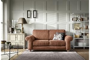 Abakus Direct 2 Seater Sofa - Elegant Ingrid Two Seater Sofas for Living Room with Soft Luxury Braided Chenille Fabric | Sophisticated Living Room Furniture in Warming Burnt Orange | 194Wx95Dx90H